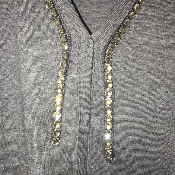 ANN TAYLOR LOFT JEWELED COTTON V-NECK CARDIGAN M - Picture 2 of 4